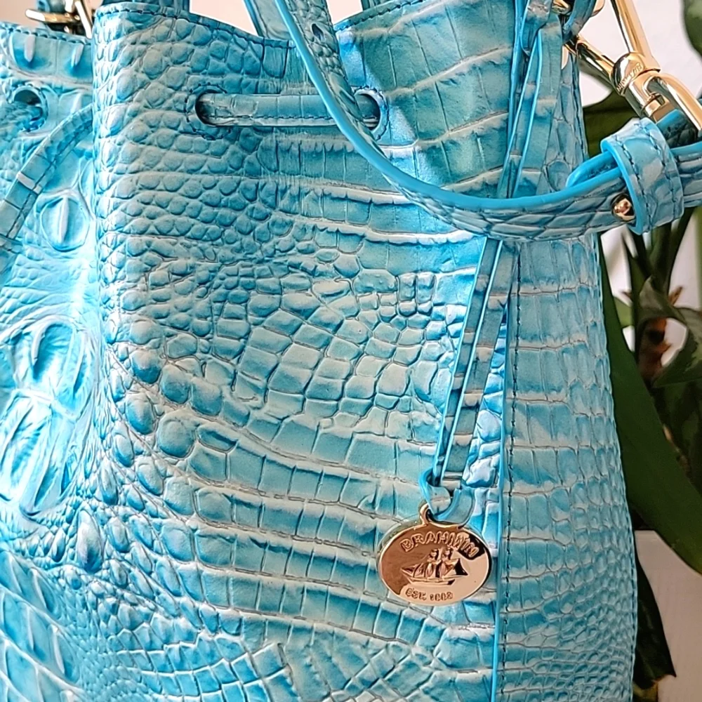 Brahmin Turquoise Croc-Embossed Shoulder Bag - Picture 10 of 14